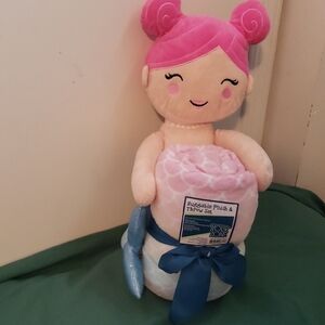 Huggable Plush and Throw Set with Blue Ribbon